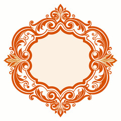 Ornate orange frame with floral design and empty space for text or image