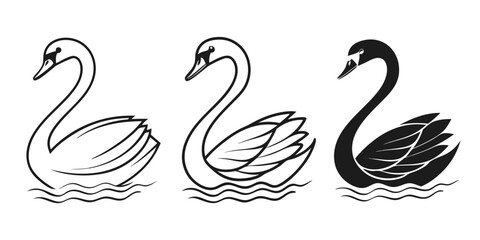 Fototapeta premium Elegant Swan Illustrations on White Background