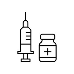 syringe and tube line icon vector isolated on white 