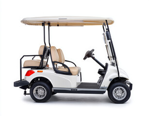 White Golf Cart with Four Seats on a White Background

