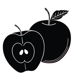 A Half-Cut Apple Vector Icon in Black Color on a Transparent Background