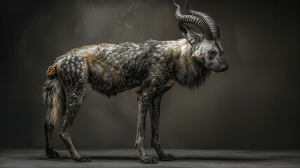 Una criatura híbrida, mitad perro, mitad ciervo, con una mirada penetrante y un aura de misterio.