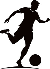 Soccer player kicking ball in motion with one leg lifted high