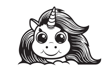 Cute Cartoon Unicorn with Mane on a White Background