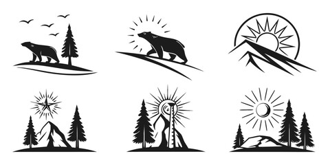 Nature Landscape Silhouettes with Wildlife and Sun