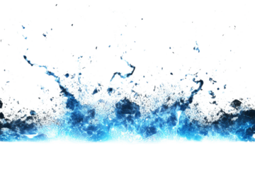 Electric blue energy splash effect graphic element on transparent background