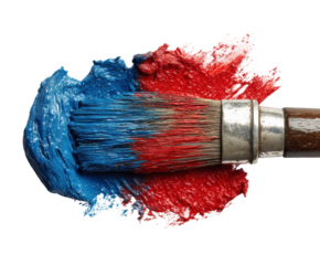Creative techniques blue and red paint mixture visual isolated on transparent background, png