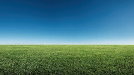 Fototapeta premium Vibrant Green Field Under a Clear Blue Sky: A Serene and Expansive Landscape