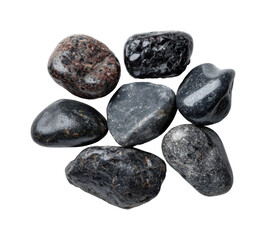 Collecting smooth black stones nature scene natural view isolated on transparent background, png