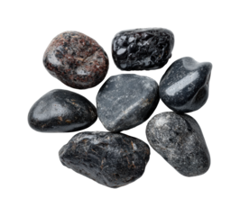Collecting smooth black stones nature scene natural view isolated on transparent background, png