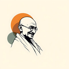 This image is a minimalist black and white portrait of Mahatma Gandhi, a renowned Indian leader.