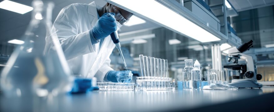The Scientist Using a Pipette to Prepare Test Tubes in Modern Laboratory - Powered by Adobe