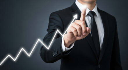 Business Growth Conceptualization A Hand Gesture with Upward Arrow Representing Business Success and Financial Improvement in the Stock Market and Economy