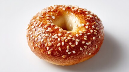 Delicious Sesame Bagel on White Background Ready to Eat for Breakfast or Snack