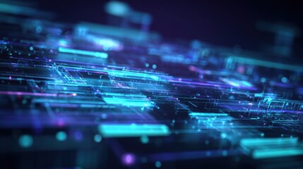 Futuristic Technology Abstract Background with Circuit Board Elements and Neon Glow, Suitable for Science, Computing, and Innovation