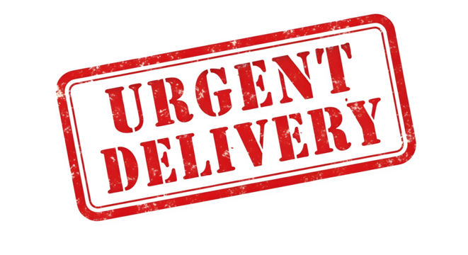 A bold red stamp design with distressed ink effect Word URGENT DELIVERY 