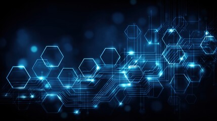 Obraz premium Abstract Blue Technology Background with Hexagonal Grids and Circuit Lines for Innovation Concepts