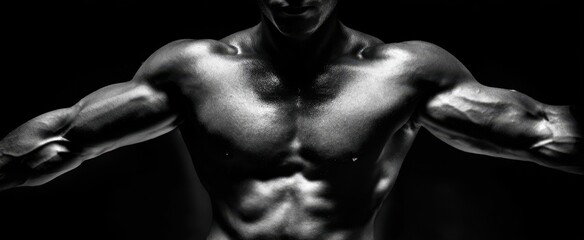 The muscular male torso in dramatic black and white studio lighting © Marta B