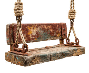 Old rustic swing abandoned playground nostalgia isolated on transparent background, png