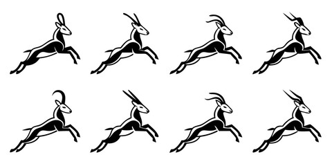 Stylized Gazelle Jumping Silhouette Collection