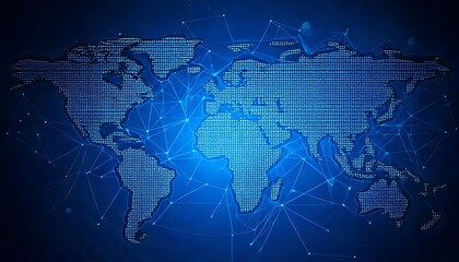 A digital world map formed from code, connected by glowing lines