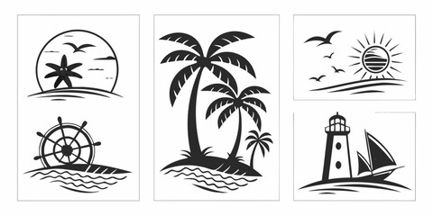 Obraz premium Tropical Beach and Nautical Scene Silhouettes