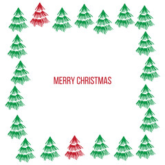 Christmas Frame with Pine Trees and Merry Christmas Greeting