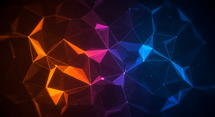 Polygonal network background with gradient colors, abstract digital connectivity wallpaper, triangle mesh art