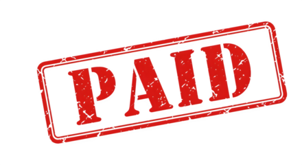 Red rubber stamp with the word PAID imprinted on a white background