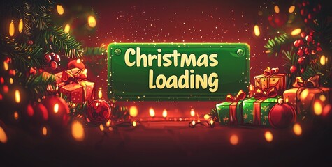 Christmas loading progress bar with vibrant holiday decorations and gifts