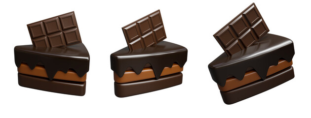 Set of chocolate cake isolated on white background, 3d render