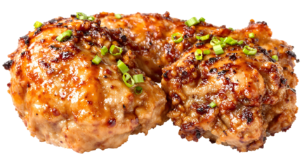 Delicious grilled chicken patties garnished with fresh chives on a white background, perfect for a backyard barbecue or a quick weeknight meal