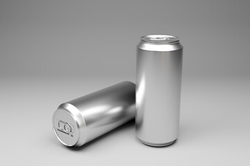 Aluminium beer and slim soda can on white background. Juice, soda, Realistic aluminum cans. 3D rendering
