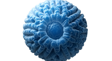 Close up of blue biological cell with textured surface