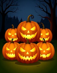 Obraz premium Jack-o'-lanterns in spooky forest