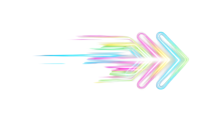 Colorful neon arrow light trails rightward direction