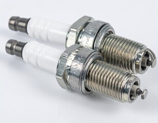 Realistic spark plugs isolated on white background. Ideal for automotive parts catalogs, mechanic workshops, and vehicle repair promotion.