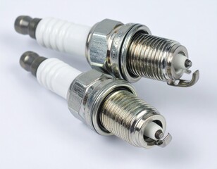 Realistic spark plugs isolated on white background. Ideal for automotive parts catalogs, mechanic workshops, and vehicle repair promotion.