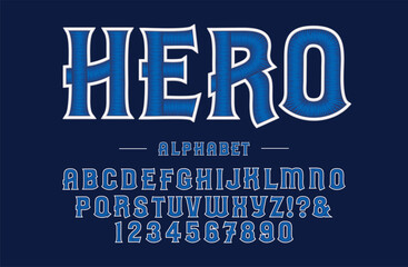 Sport style font. Athletic and sport style font with lines inside. Athletic style letters and numbers for baseball, basketball and football kits. Vector
