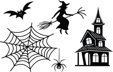 Fototapeta premium Spooky Halloween Icons Collection. Flat Halloween Symbols Illustration. Horror Themed Icon Set for Halloween. Cute Cartoon Halloween Icons Pack. Halloween Elements and Symbol Design. Scary Halloween