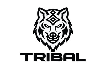 Isolated Tribal Wolf Head Vector, Fierce Animal with White Background