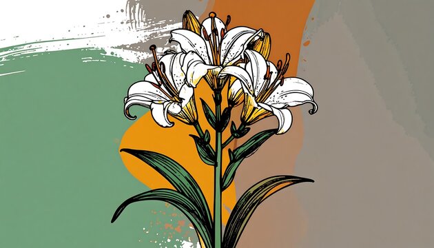Delicate white lilies grace a vibrant abstract backdrop.