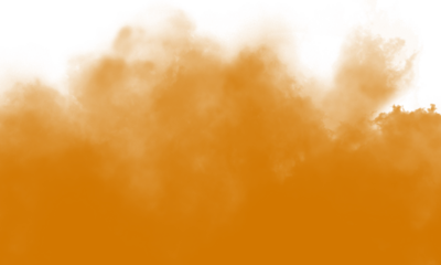 Dust sand soil smoke cloud particles isolated on transparent white background. Brown sandstorm smog sand dust explosion rising. Design elements for Compositing, covering, overlay, PNG 