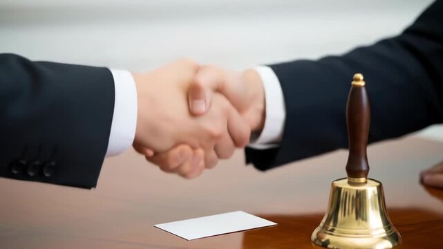Successful Business Deal Close-up of a Handshake Between Two Businessmen  Symbolic of Partnership  Agreement  and Collaboration  with a Business Ca...