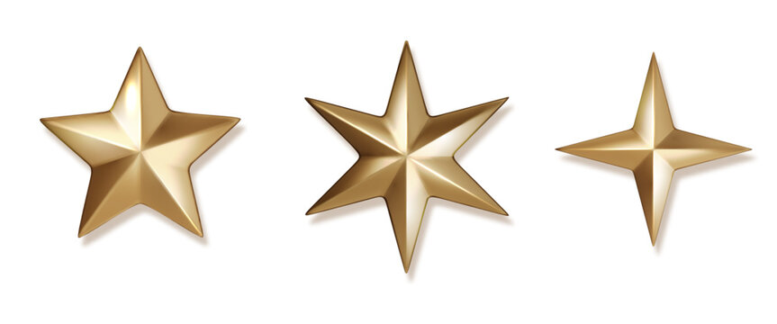 Realistic gold star vector icon. Metallic golden shape with light reflection, isolated. Xmas ornament, badge, or festive symbol PNG