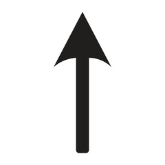 black upward arrow icon pointing straight ahead. Simple direction sign symbolizing progress, growth, movement, navigation, and instruction. Isolated vector design on white background.