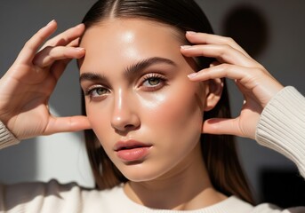 Fototapeta premium Close-up Portrait of a Young Woman with Glowing Skin