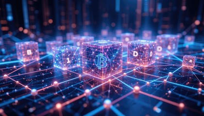 Explore the future of digital finance with this vibrant, futuristic blockchain and cryptocurrency network, a dynamic concept for modern investment strategies and tech innovation