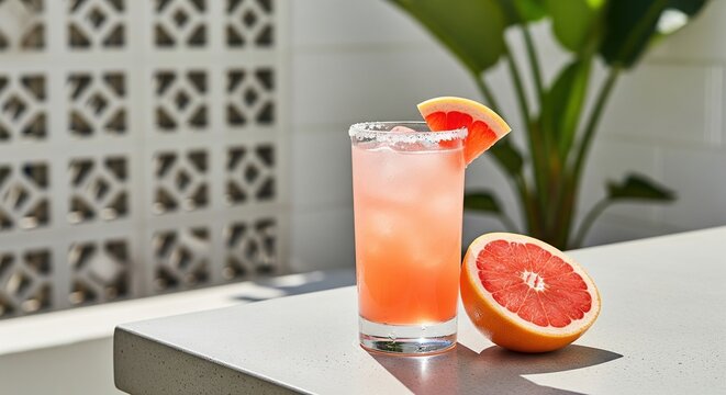 Refreshing paloma cocktail with grapefruit and a salted rim a classic tequila summer drink