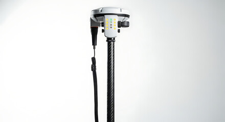 Advanced global navigation satellite system receiver on a carbon fiber pole for precise surveying and mapping, isolated on a white studio background